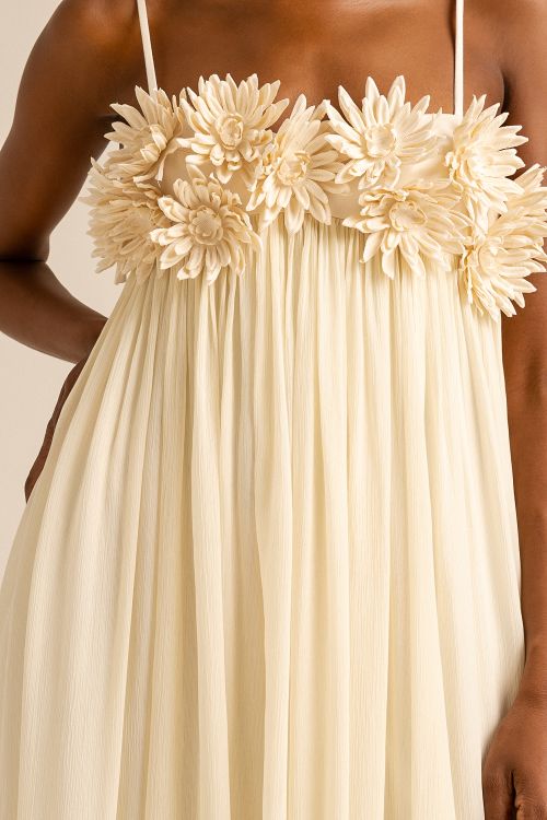 VESTIDO NINFA FLORES BEGE